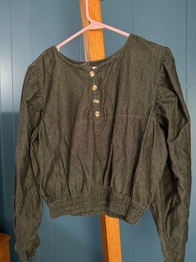 Michele Black Long Sleeve Button Front Top